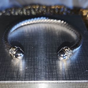 Women's 925 & 14kt Gold Braided Solid Cuff Bracelet, Size 7